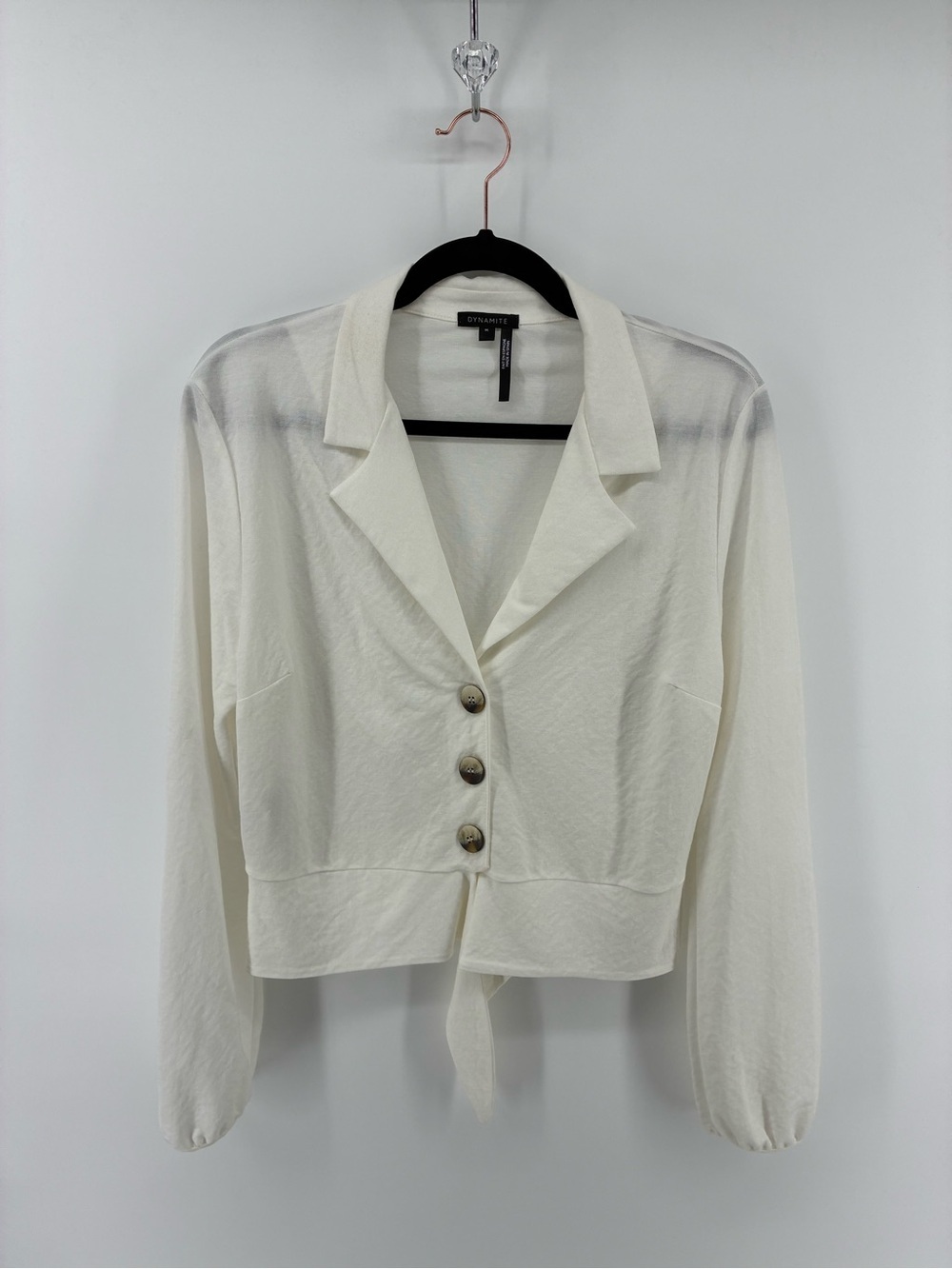 Dynamite White Lightweight Collared Sheer Button Top Front Tie
